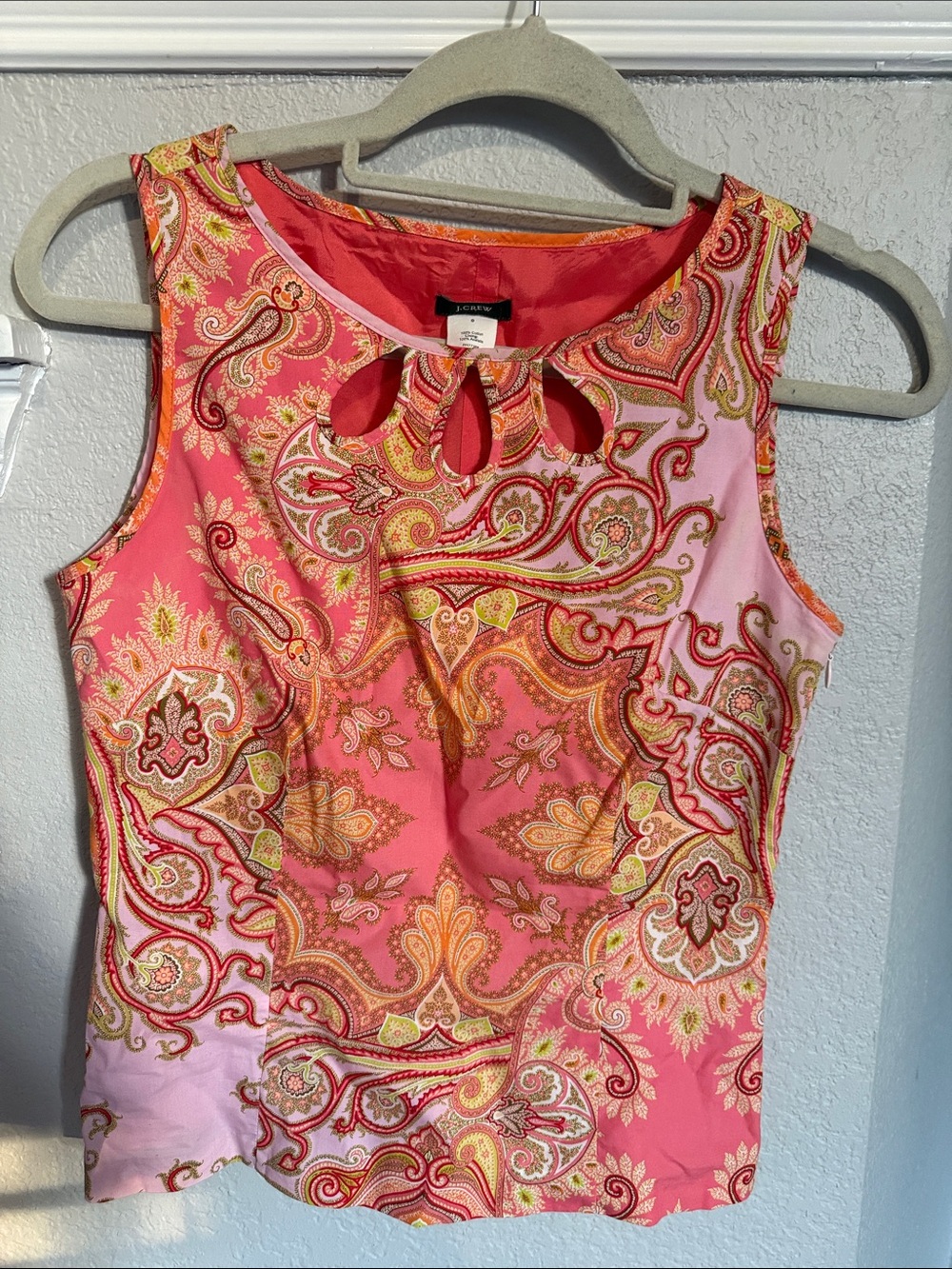 J. Crew Coral-Pink Paisley Keyhole Camisole